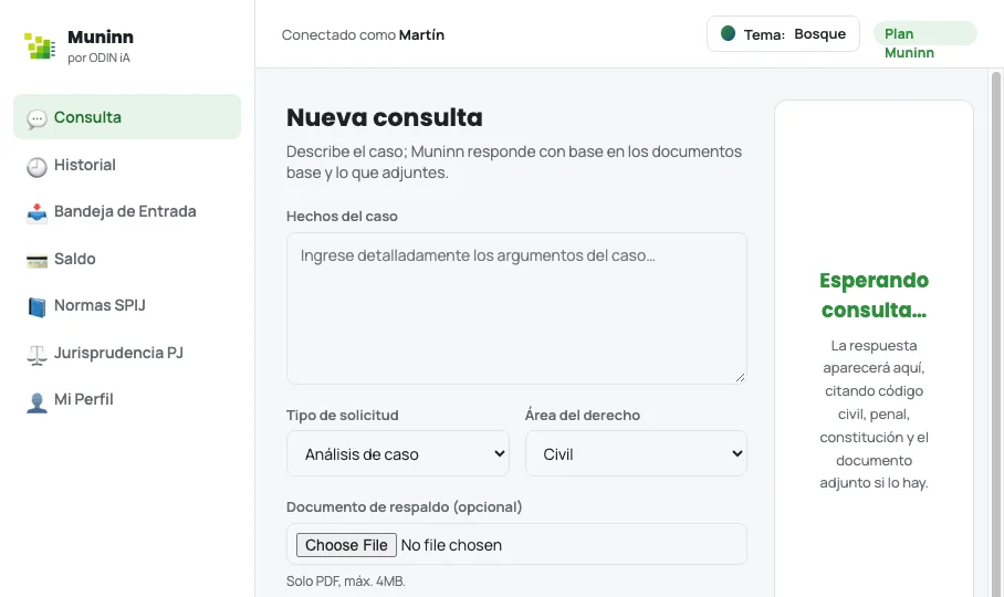 Muninn: espacio de trabajo del abogado